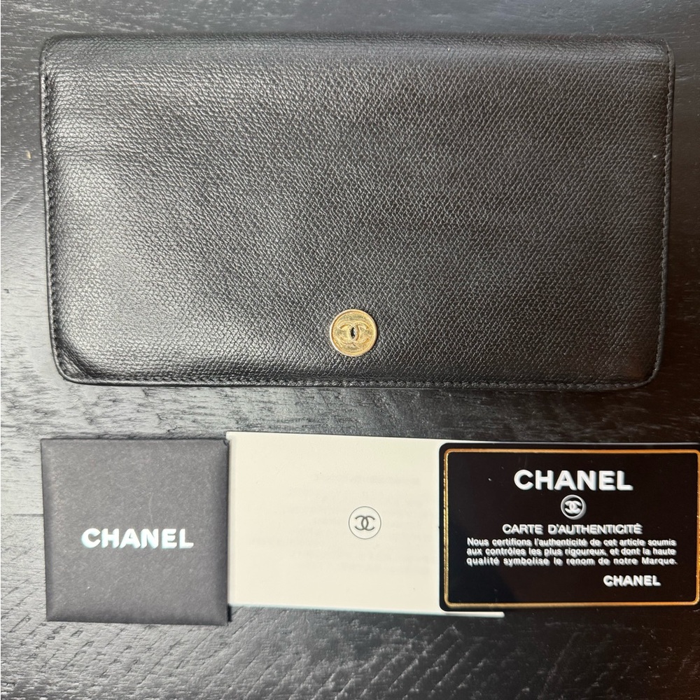 CHANEL Black Wallet with Gold Accent